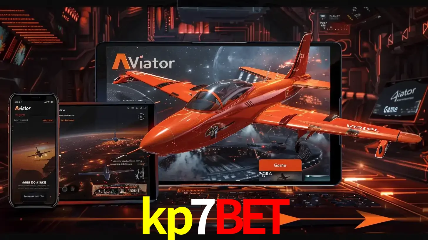 Apresentação tecnológica do jogo Aviator com um avião saindo da tela de um tablet, demonstrando a experiência imersiva em múltiplos dispositivos no kp7bet.