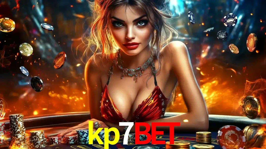 Mulher em uma mesa de cassino com pilhas de fichas e um fundo de fogo, pronta para uma rodada de altas apostas nos jogos de mesa emocionantes do cassino kp7bet.