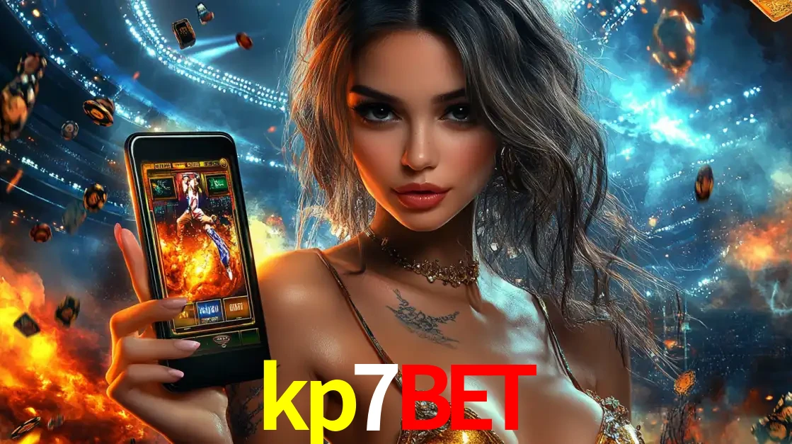 Mulher segurando um celular com um jogo de slot em destaque, tendo como fundo um estádio vibrante, simbolizando a emoção de jogar no cassino móvel kp7bet.